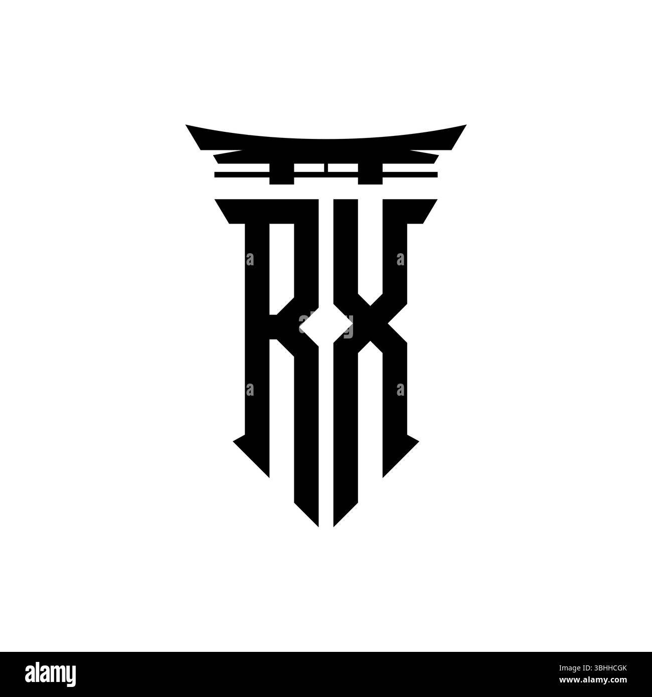 Logo monogramma iniziale con design geometrico moderno in stile giapponese Torii Gate in sfondo isolato, logo geometrico minimalista in stile giapponese. Illustrazione Vettoriale