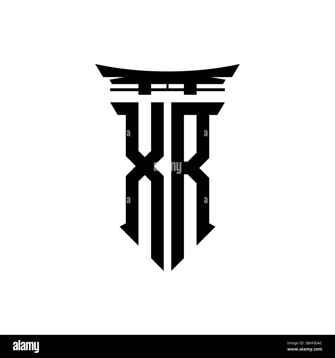 Logo monogramma iniziale con design geometrico moderno in stile giapponese Torii Gate in sfondo isolato, logo geometrico minimalista in stile giapponese. Illustrazione Vettoriale