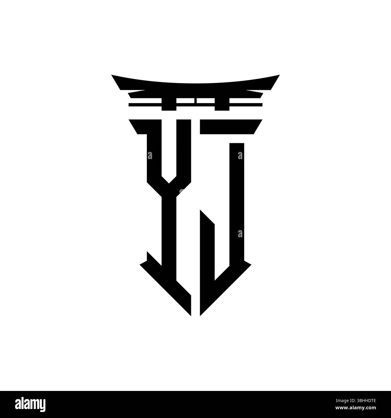 Logo monogramma iniziale con design geometrico moderno in stile giapponese Torii Gate in sfondo isolato, logo geometrico minimalista in stile giapponese. Illustrazione Vettoriale