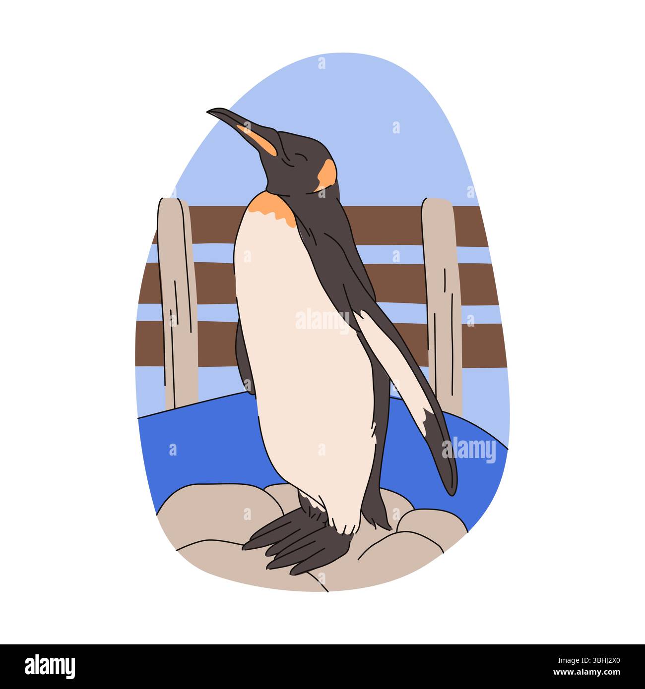 Pinguino nello zoo o uccello marino senza volo. Animali vettoriali antartici o artici che volano e nuotano. Specie di fauna selvatica della regione polare o settentrionale. Nuota e fai volare la fauna. Natura selvaggia e zoologia, biologia. Illustrazione Vettoriale