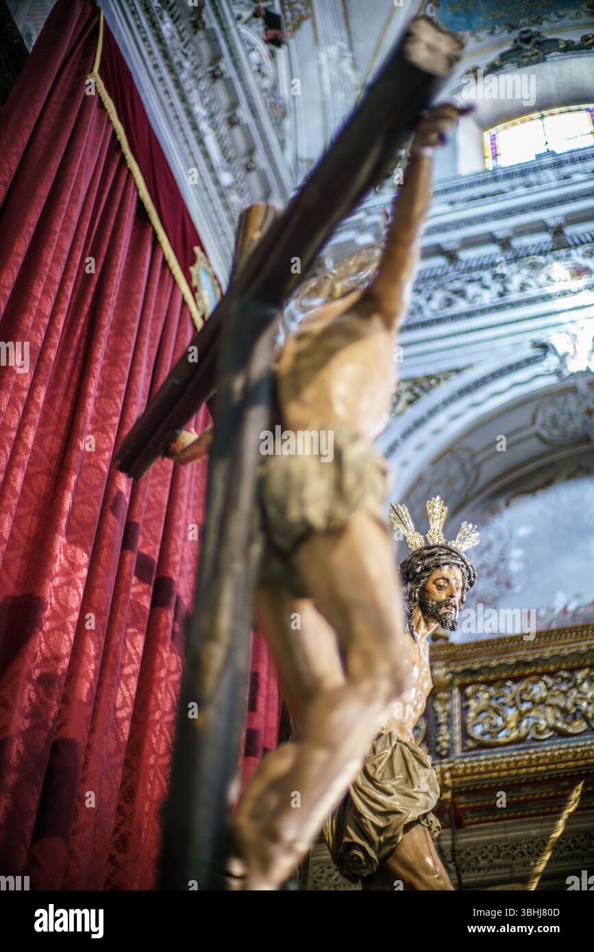Vista dettagliata della scultura del Santisimo Cristo de la Conversion di Juan de Mesa, esposta nella Capilla de Monserrat, Siviglia. Foto Stock