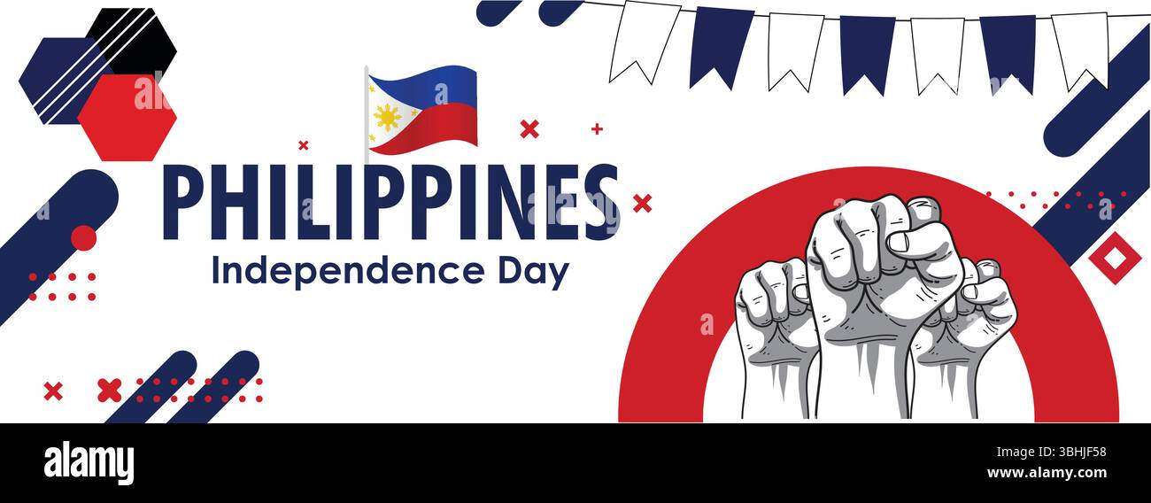Banner del giorno dell'indipendenza delle Filippine - bandiera moderna e design di Bunting Freedom Illustrazione Vettoriale