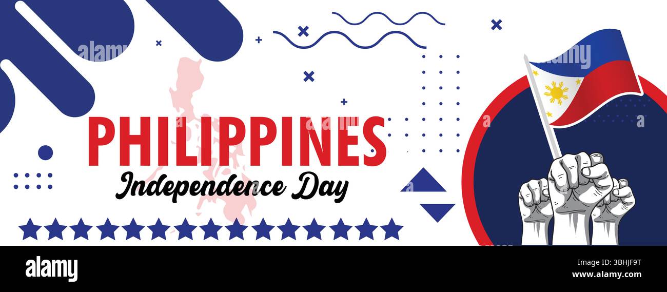 Banner del giorno dell'indipendenza delle Filippine - bandiera moderna e design Freedom Stars Illustrazione Vettoriale