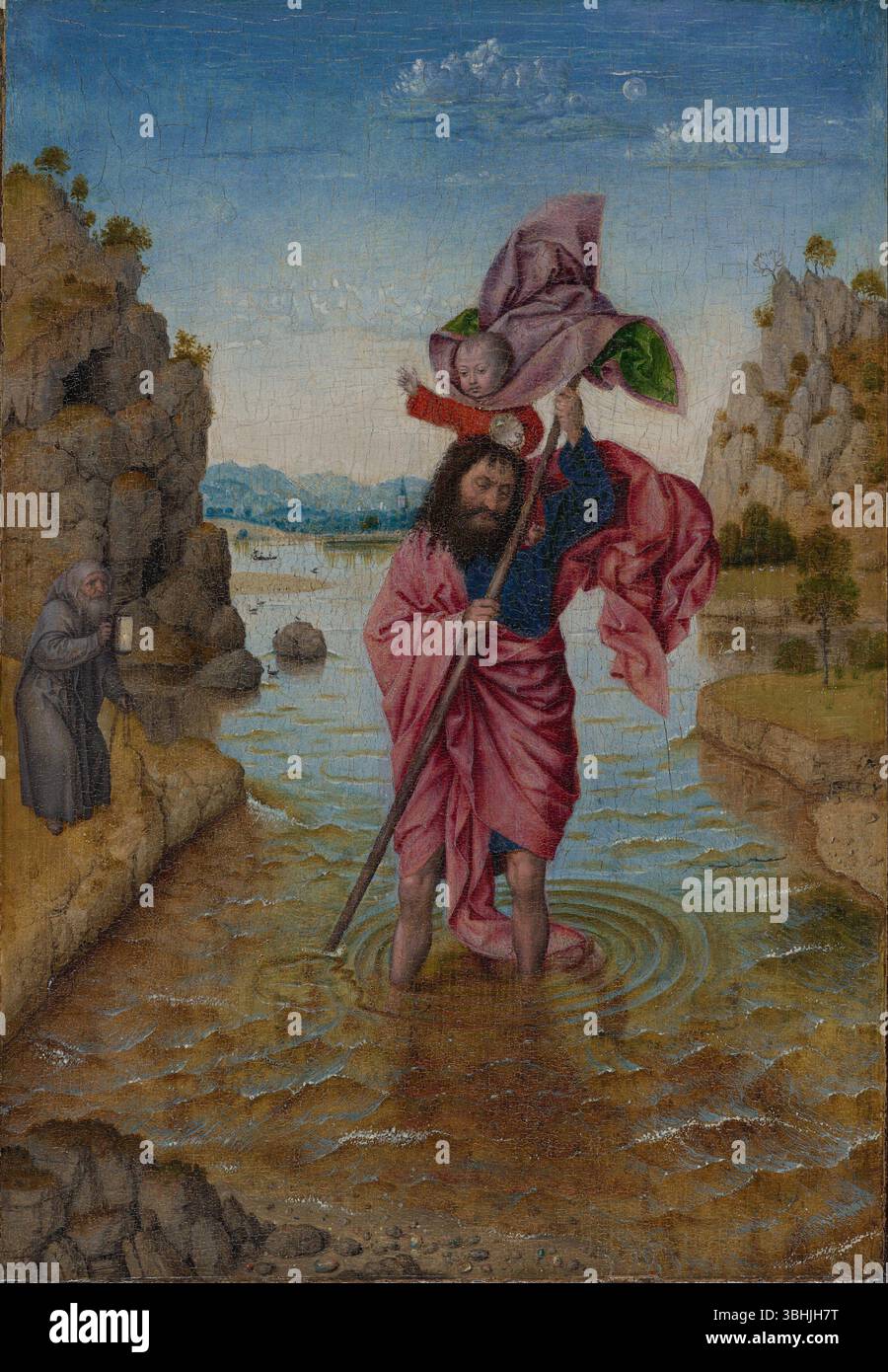 San Cristoforo c. 1460-1470 seguace di Jan van Eyck (olandese (attivo Bruges), c. 1395–1441) - r, a lungo un popolare santo patrono dei viaggiatori, era un gigante che trasportava persone attraverso un fiume sulla sua schiena Foto Stock