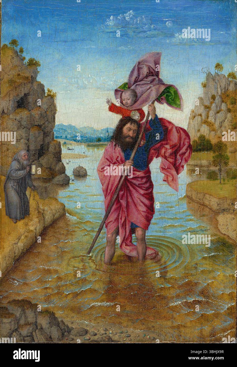 San Cristoforo c. 1460-1470 seguace di Jan van Eyck (olandese (attivo Bruges), c. 1395–1441) - r, a lungo un popolare santo patrono dei viaggiatori, era un gigante che trasportava persone attraverso un fiume sulla sua schiena Foto Stock