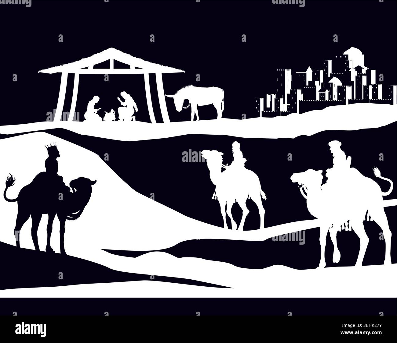 Presepe natalizio Bethlehem Manger Wise Men Illustrazione Vettoriale