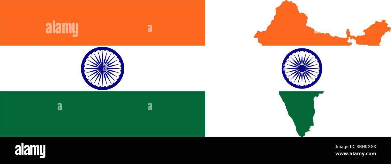 Icone mappa bandiera India Illustrazione Vettoriale