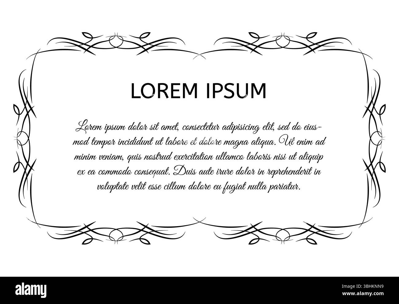 Cornice orizzontale vintage decorativa con la posizione centrale del testo. Modello di biglietto d'auguri con ornamento vintage. Illustrazione vettoriale. Illustrazione Vettoriale