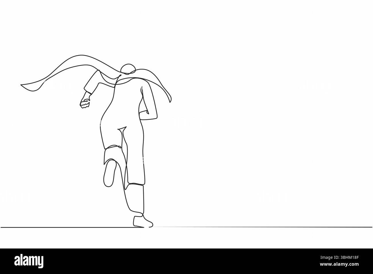 Una linea continua che riporta indietro la vista di una donna d'affari araba, supereroina che corre in ufficio. Potente donna d'affari entusiasta di idee e innovazione. S Illustrazione Vettoriale