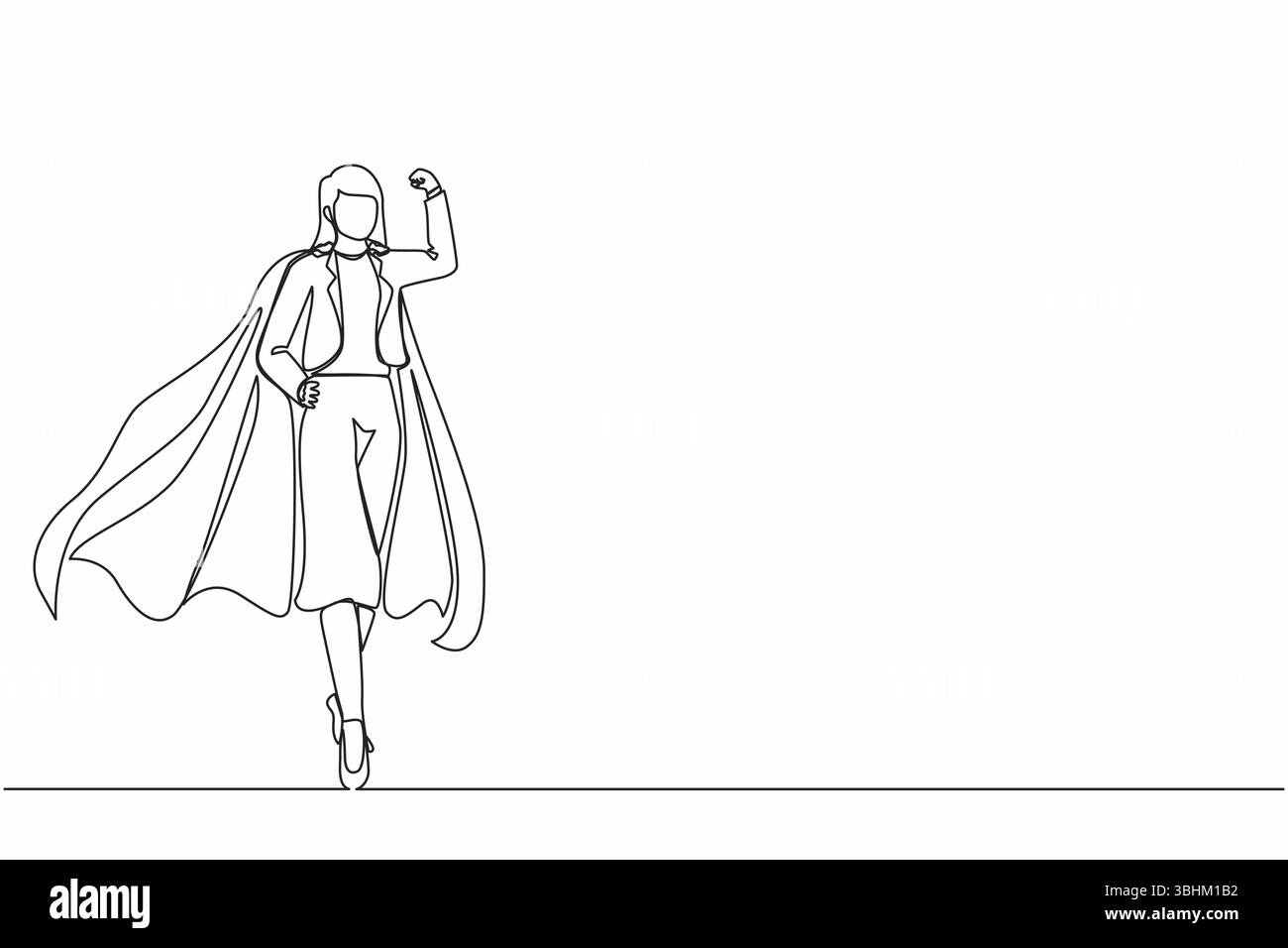 Linea singola continua disegnando supereroe forte mostrando muscoli. Supereroe ufficiale in azione. Personaggio da donna d'affari, supereroe. Impiegati d'ufficio. Dyna Illustrazione Vettoriale