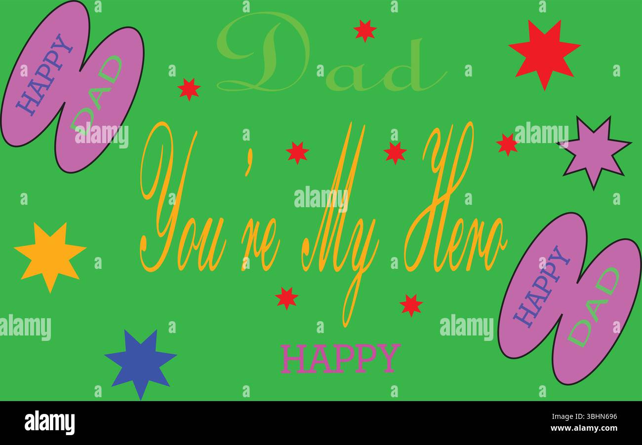 Papà sei il mio eroe Vector Typography Design per la festa del papà con scarpe e colorate stelle Art Illustrazione Vettoriale