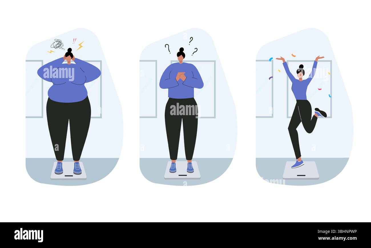 Percorso di trasformazione del benessere che mostra la positività e il progresso del corpo. Illustrazione vettoriale Illustrazione Vettoriale