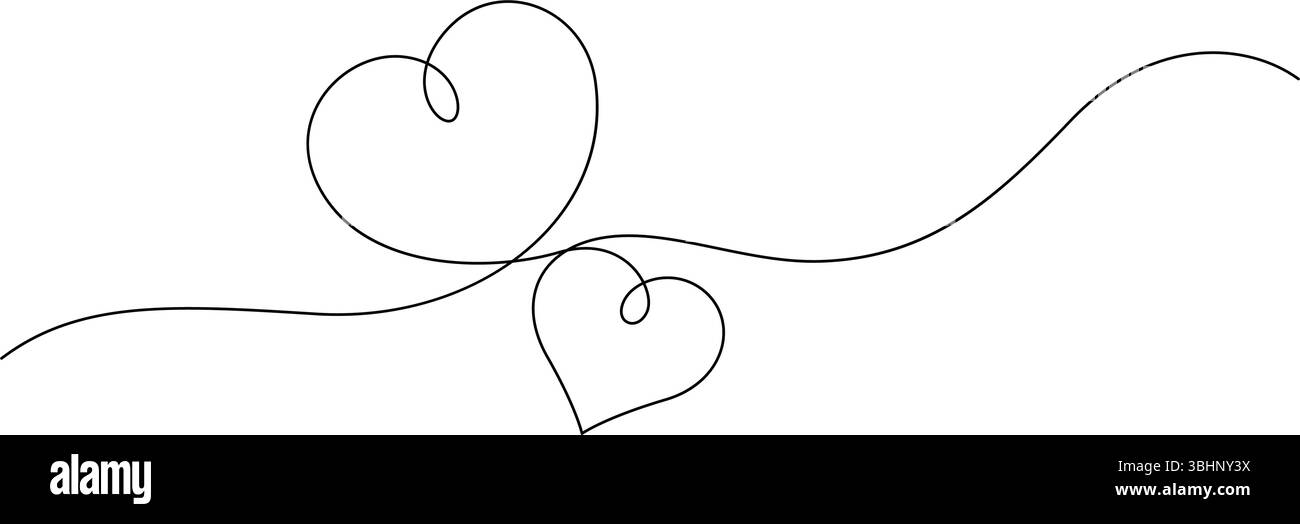 due forme a cuore sono disegnate a mano. un disegno su una linea di amore concetto cuore simboleggia il minimalismo Illustrazione Vettoriale