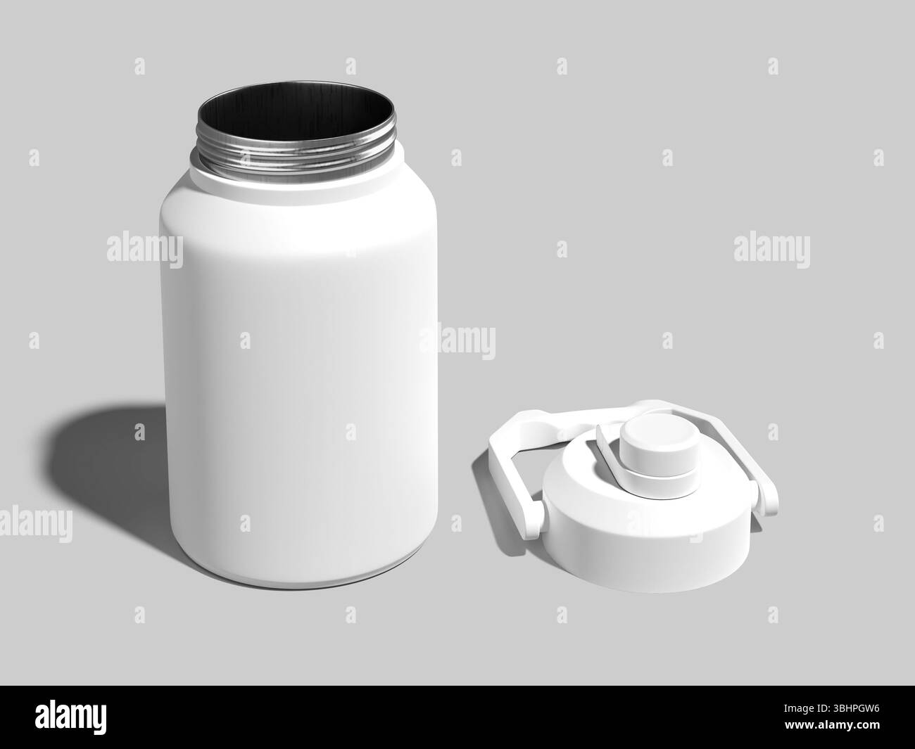 Bianco bianco bianco bianco bianco bianco bianco con tappi aperti che mostrano l'interno della bottiglia dell'acqua Foto Stock