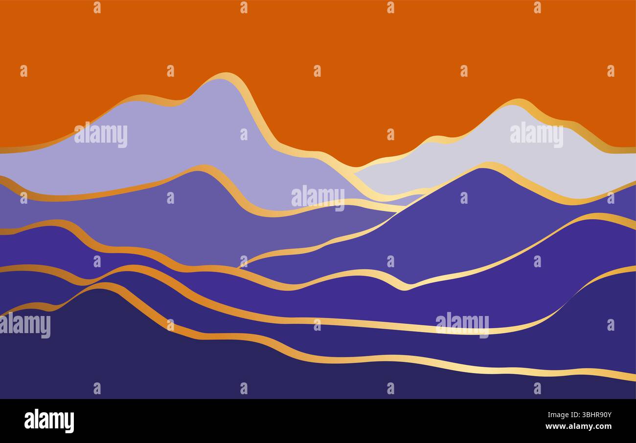 Illustrazione astratta Mountain con vettore colore oro linea Illustrazione Vettoriale
