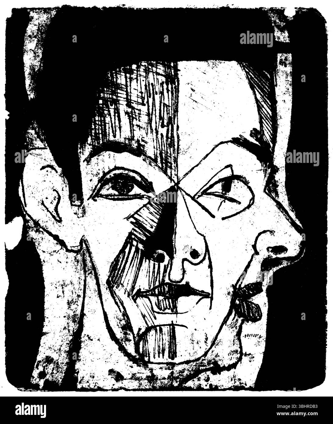 Head Study (1926) di Ernst Ludwig Kirchner – German Expressionist Portrait Drawing, Public Domain, High-Resolution fine Art Print, Psychological Moden Foto Stock