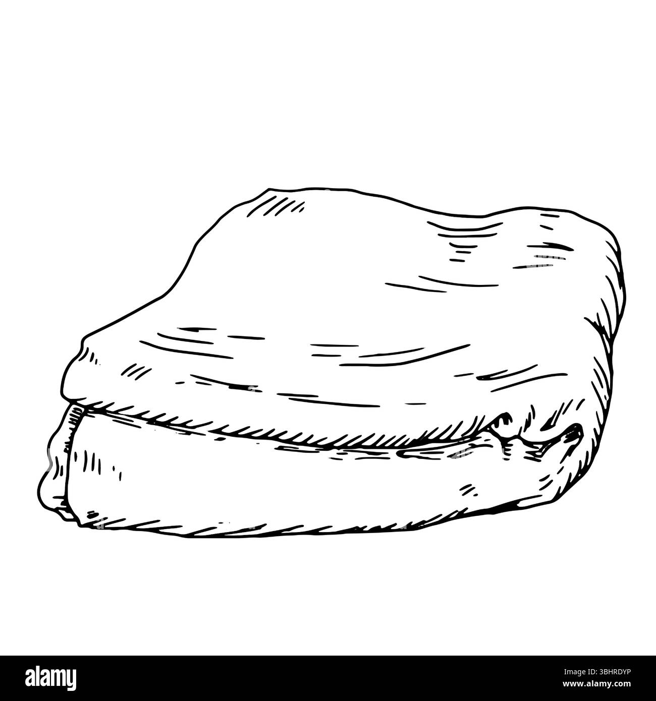 Tovagliolo in lino piegato, inchiostro bianco e nero. Illustrazione vettoriale. Asciugamano da cucina, isolato su sfondo bianco. È disegnato in uno stile semplice. F Illustrazione Vettoriale