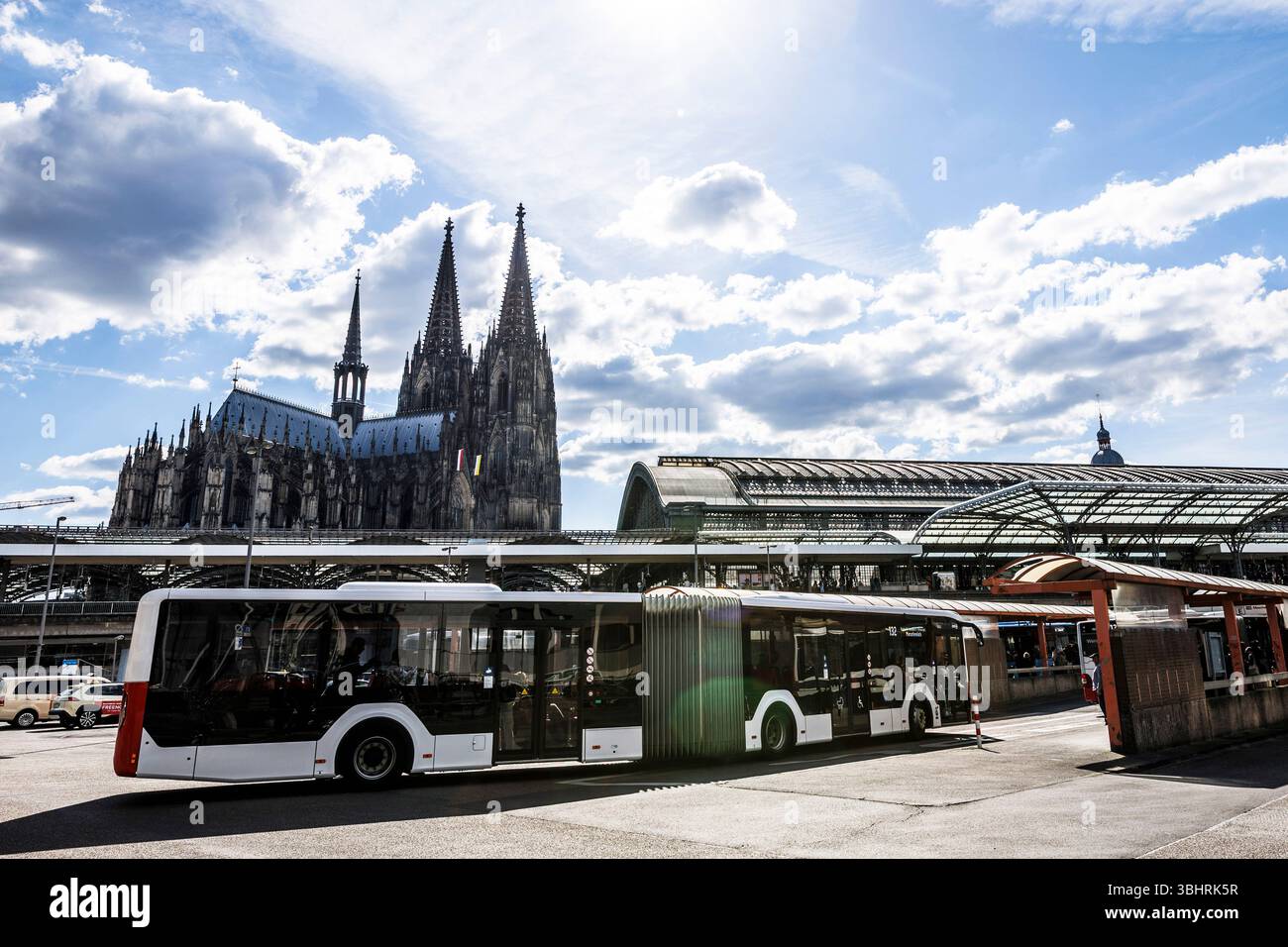 Stazione degli autobus in piazza Breslauer, stazione centrale, cattedrale, autobus locale di KVB, Colonia, Germania Busbahnhof am Breslauer Platz, Hauptbahnhof, Dom, Bus der Foto Stock