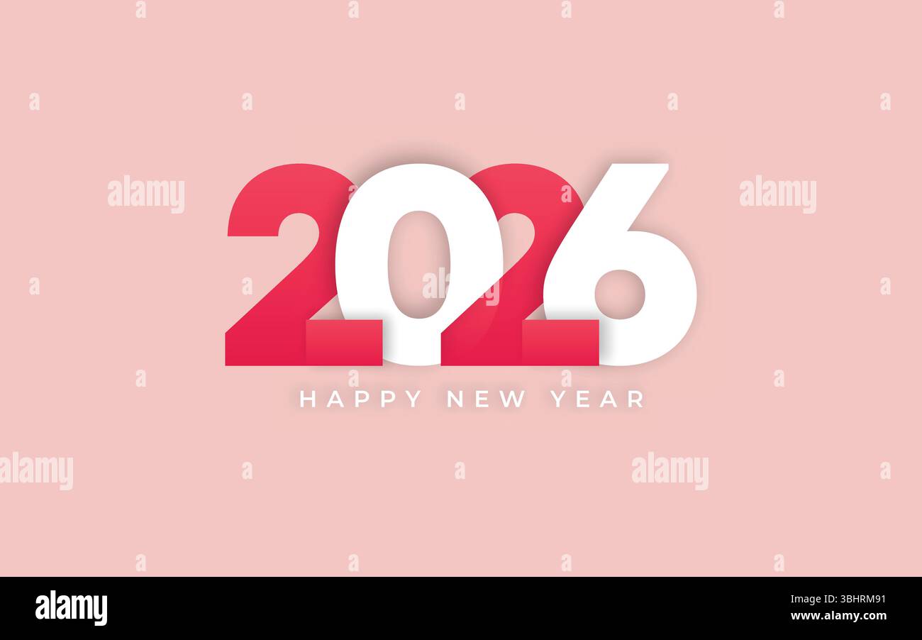 2026 disegno del numero per il simbolo e il segno di Capodanno. Capodanno 2026 con colori moderni Illustrazione Vettoriale