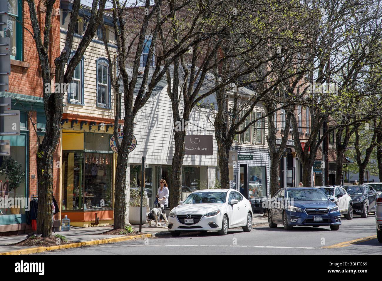 Market Street nell'esclusiva Rhinebeck, Hudson Valley, New York State, USA. Foto Stock