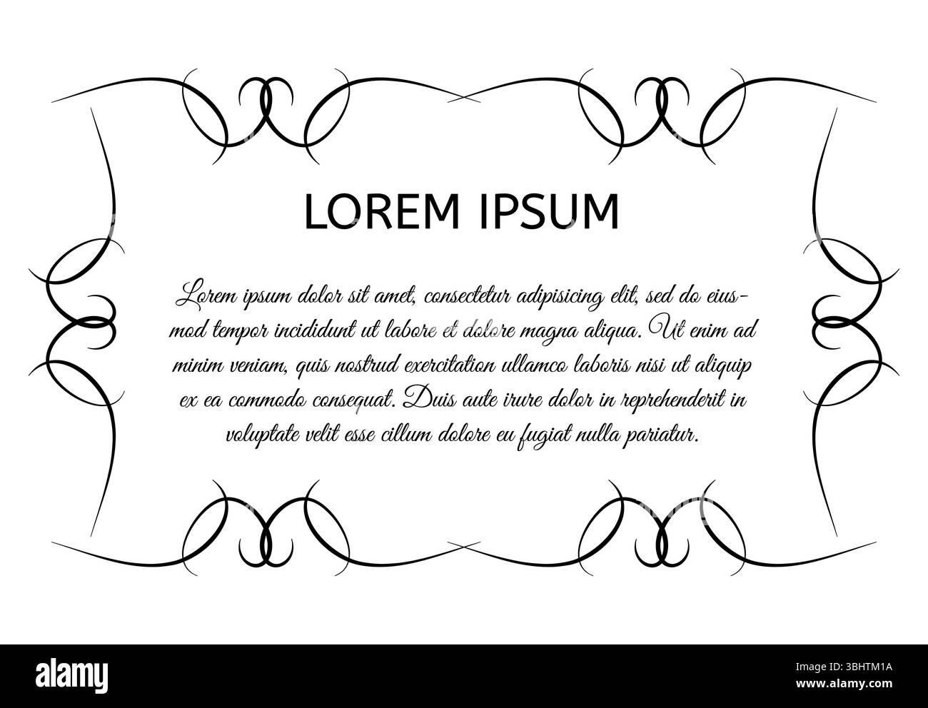 Cornice orizzontale vintage decorativa con la posizione centrale del testo. Modello di biglietto d'auguri con ornamento vintage. Illustrazione vettoriale. Illustrazione Vettoriale