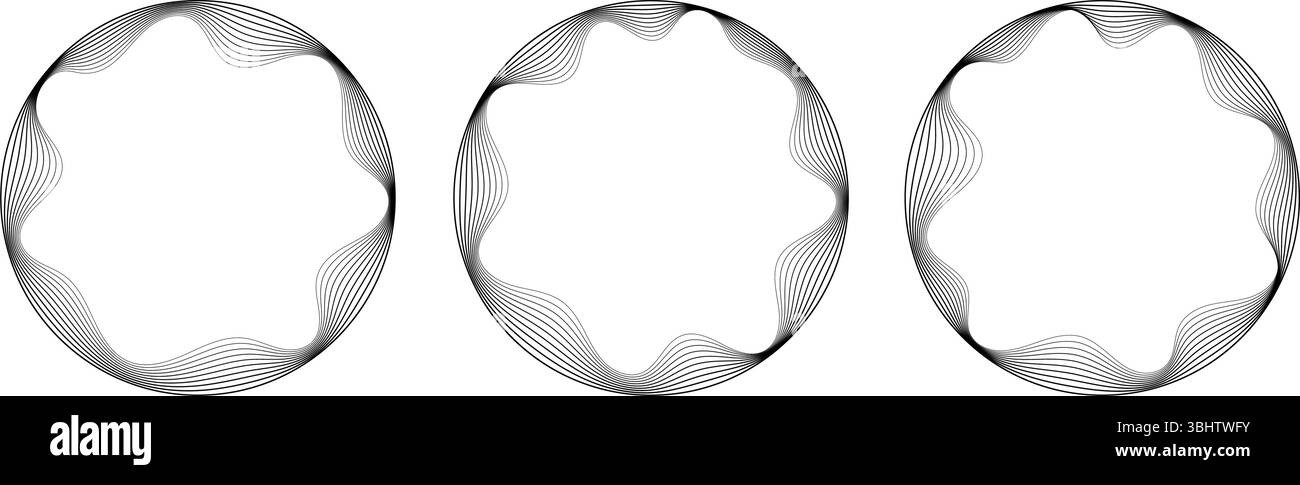 Cornice astratta con angoli interni ondulati. Bordo arrotondato con sottili linee nere. Illustrazione Vettoriale