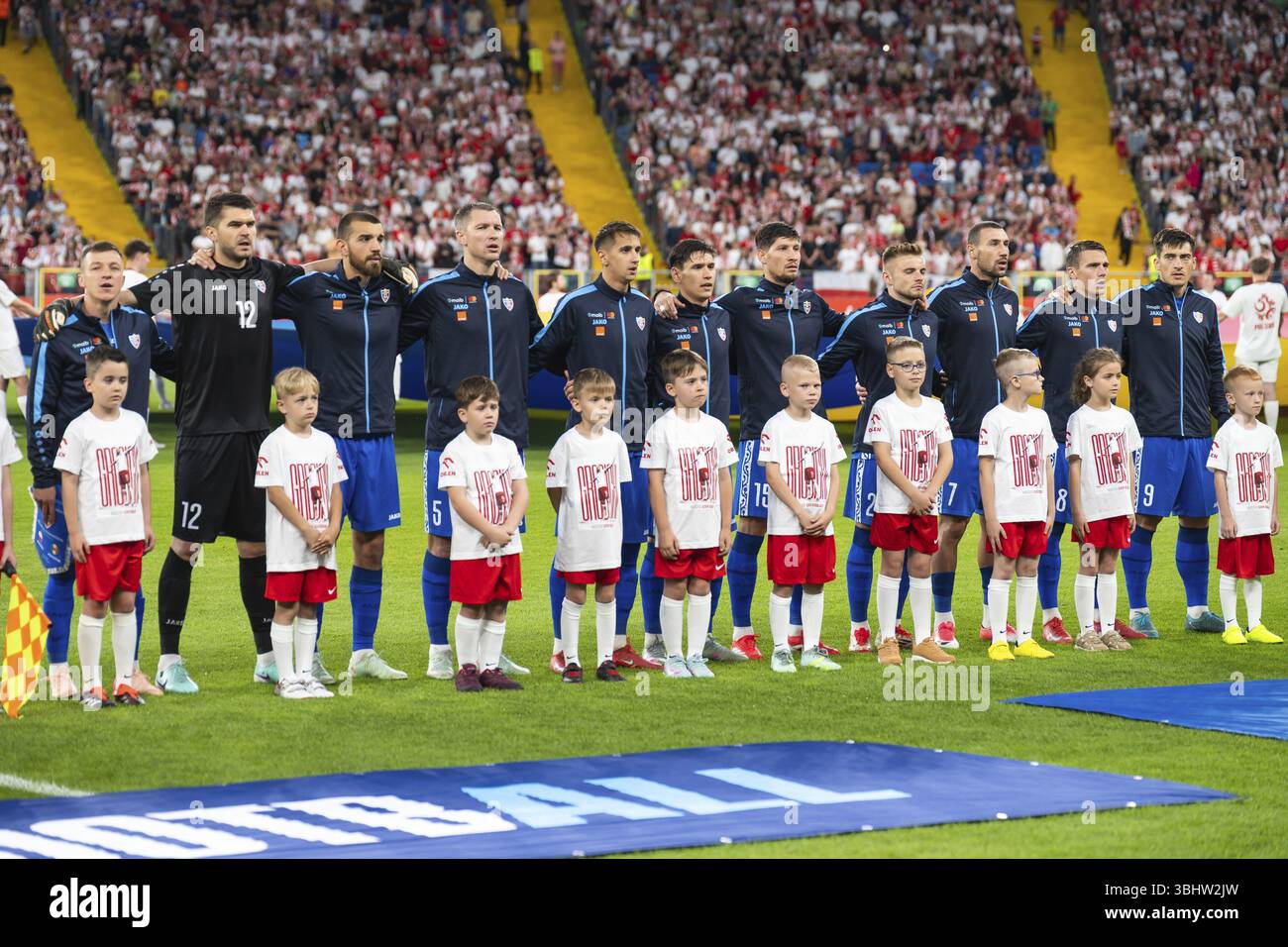 CHORZOW, POLONIA - 6 GIUGNO 2025: Amichevole Polonia - Moldavia 2:0. Squadra della Moldavia Foto Stock