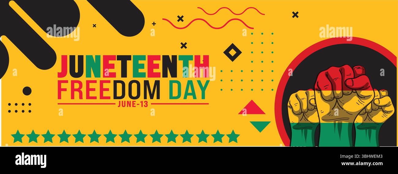 Banner del giorno della libertà di giugno - vivace design Pan-African Stars Illustrazione Vettoriale