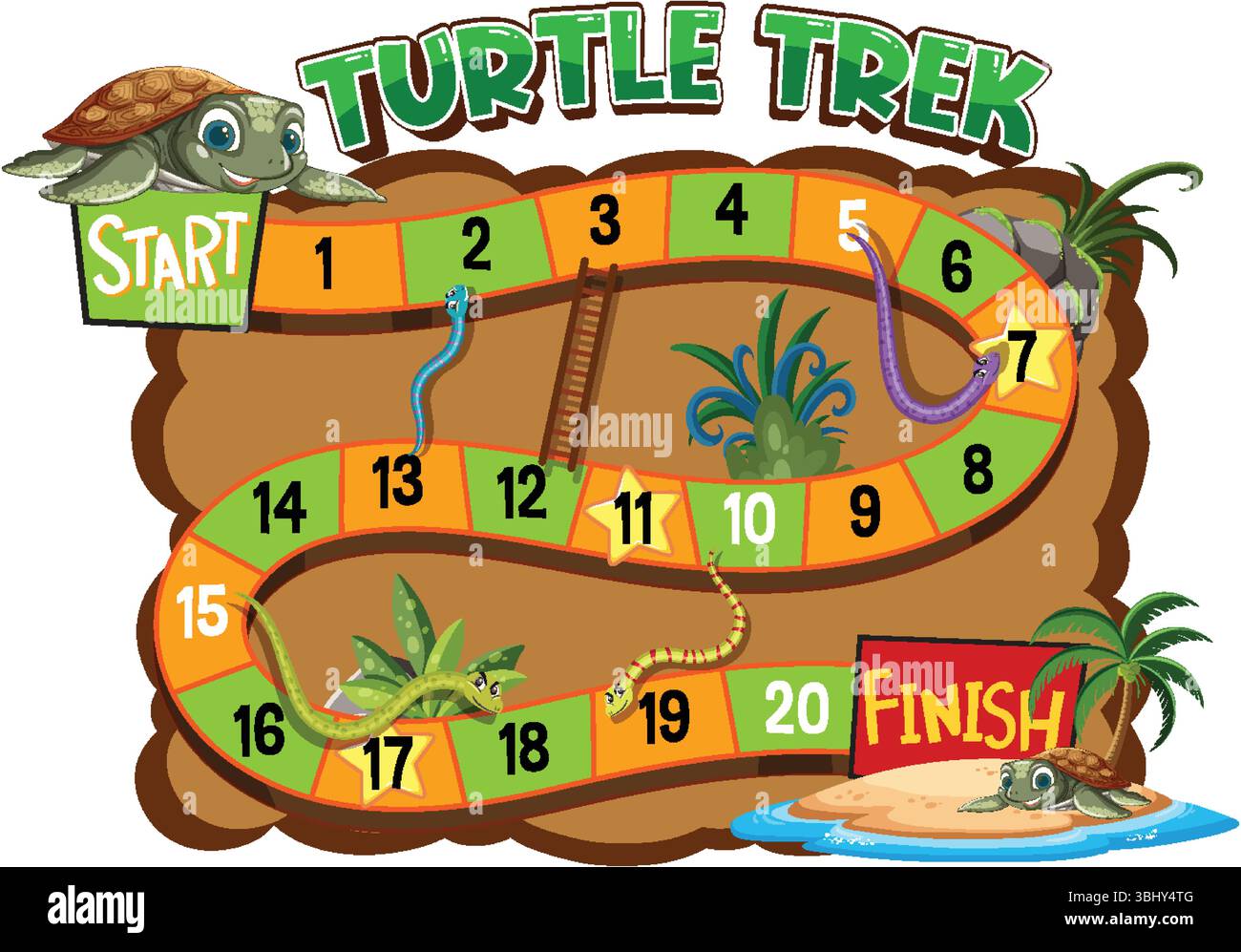 Colorato gioco da tavolo con tartarughe e serpenti Illustrazione Vettoriale