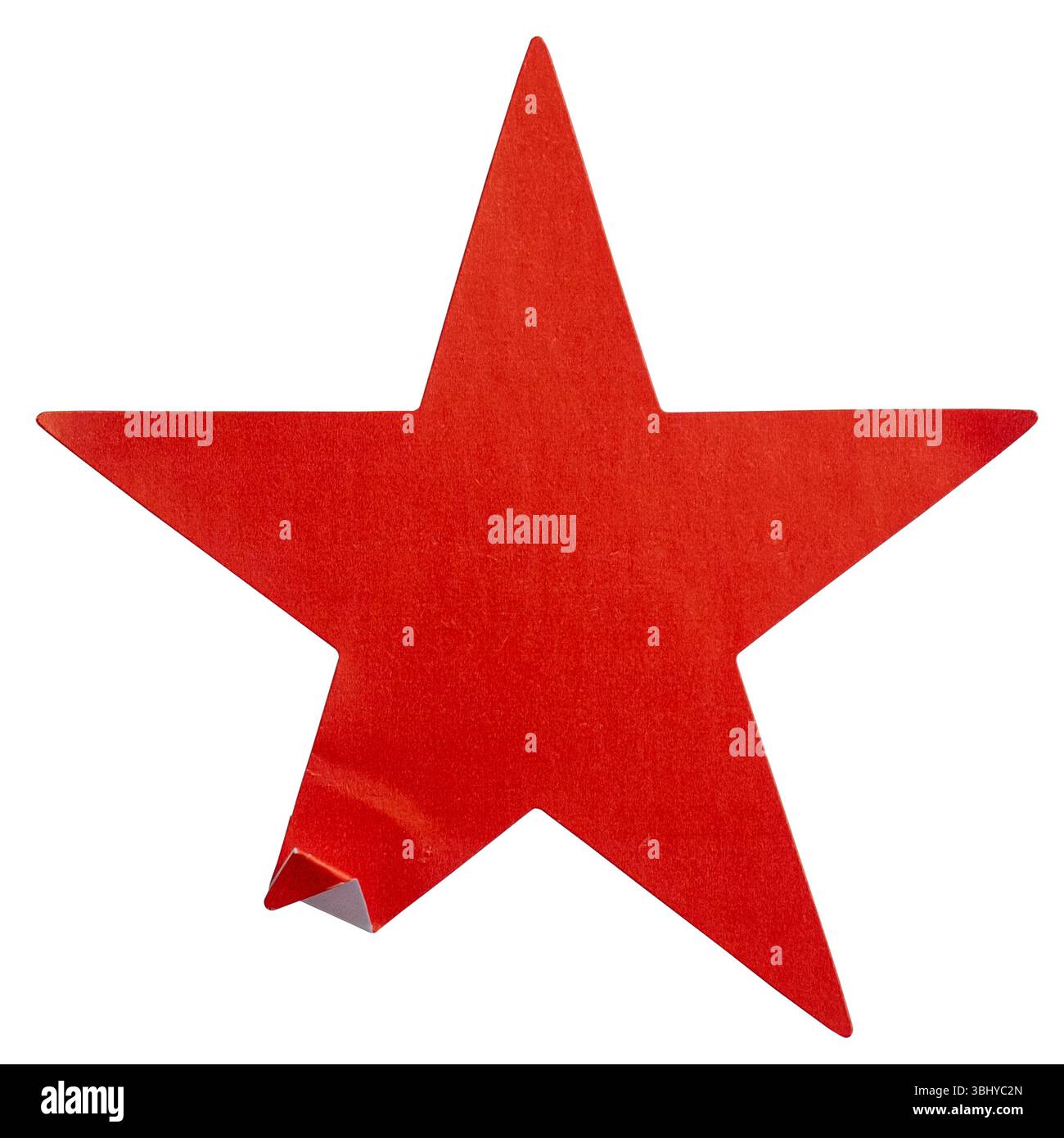 Adesivo rosso a forma di stella isolato su bianco. Foto Stock