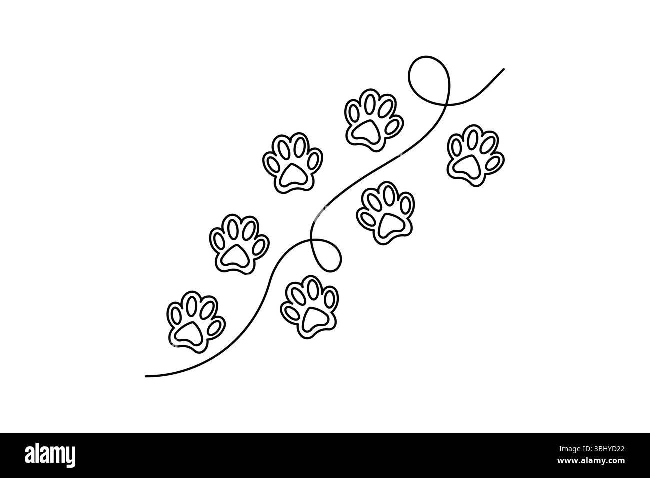 Illustrazione vettoriale grafica con la linea dell'icona dell'impronta del cane Illustrazione Vettoriale