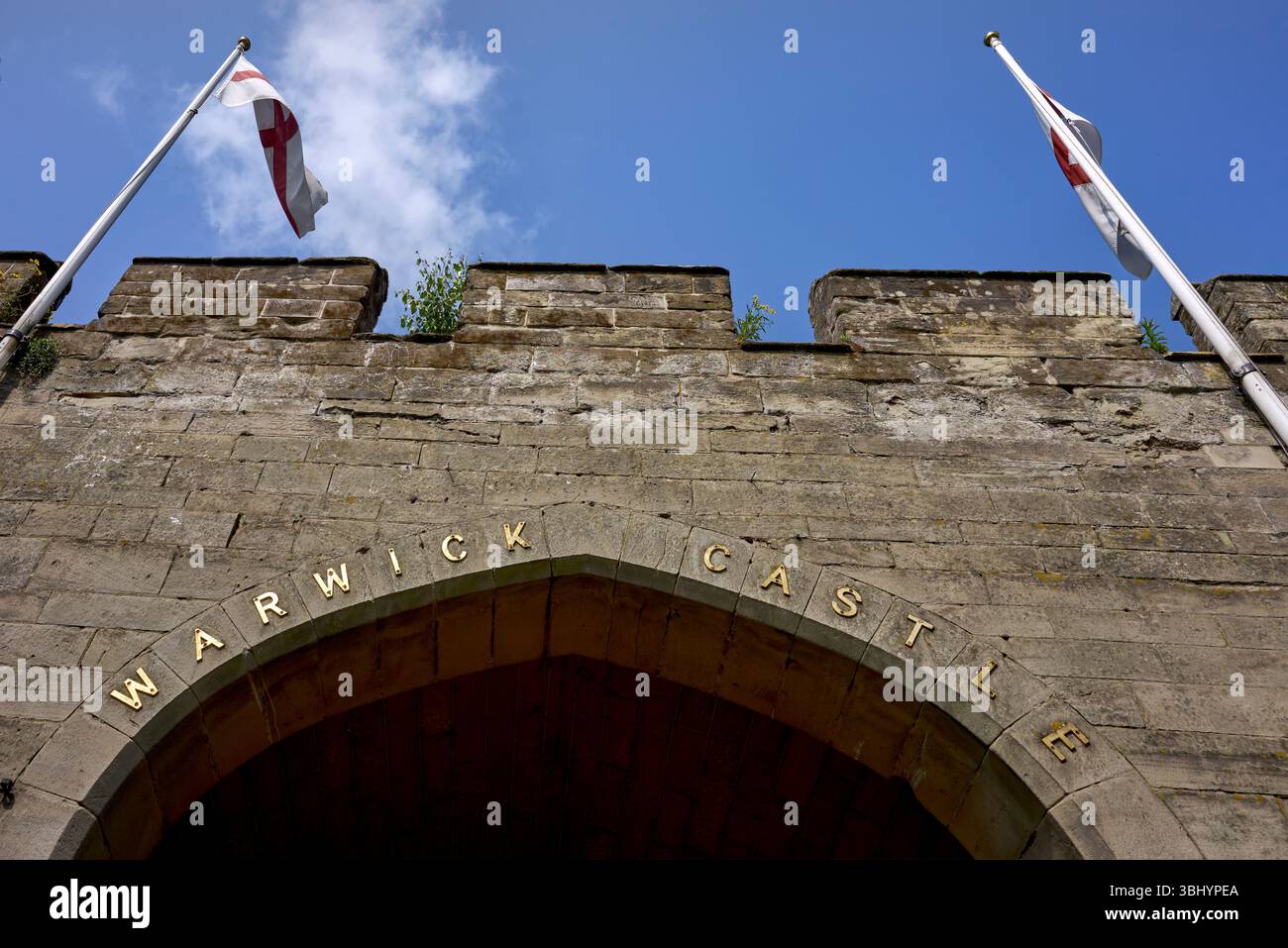 Ingresso al castello di Warwick, Warwickshire, Inghilterra, Regno Unito Foto Stock