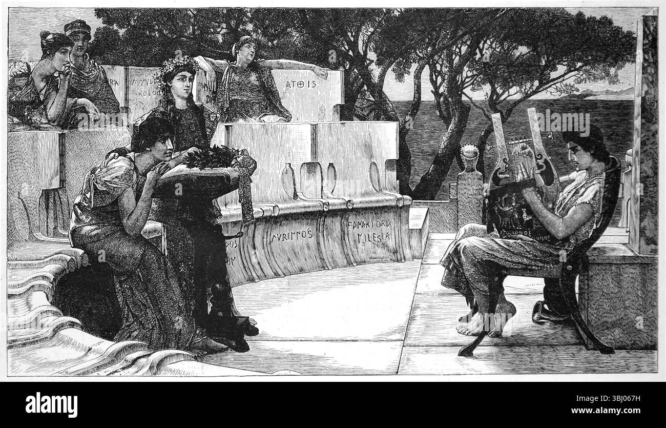 Sappo (650-580 a.C.). Poeta lirico greco, nato sull'isola di Lesbo. Incisione. "Illustrazione artistica", 1886.). Foto Stock