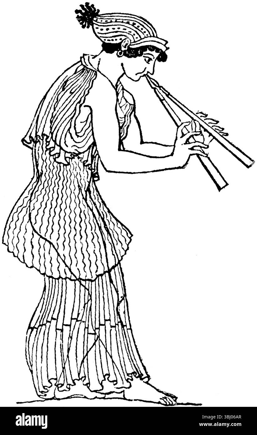 Aulista donna. Incisione. xix secolo. Antica Grecia. Foto Stock