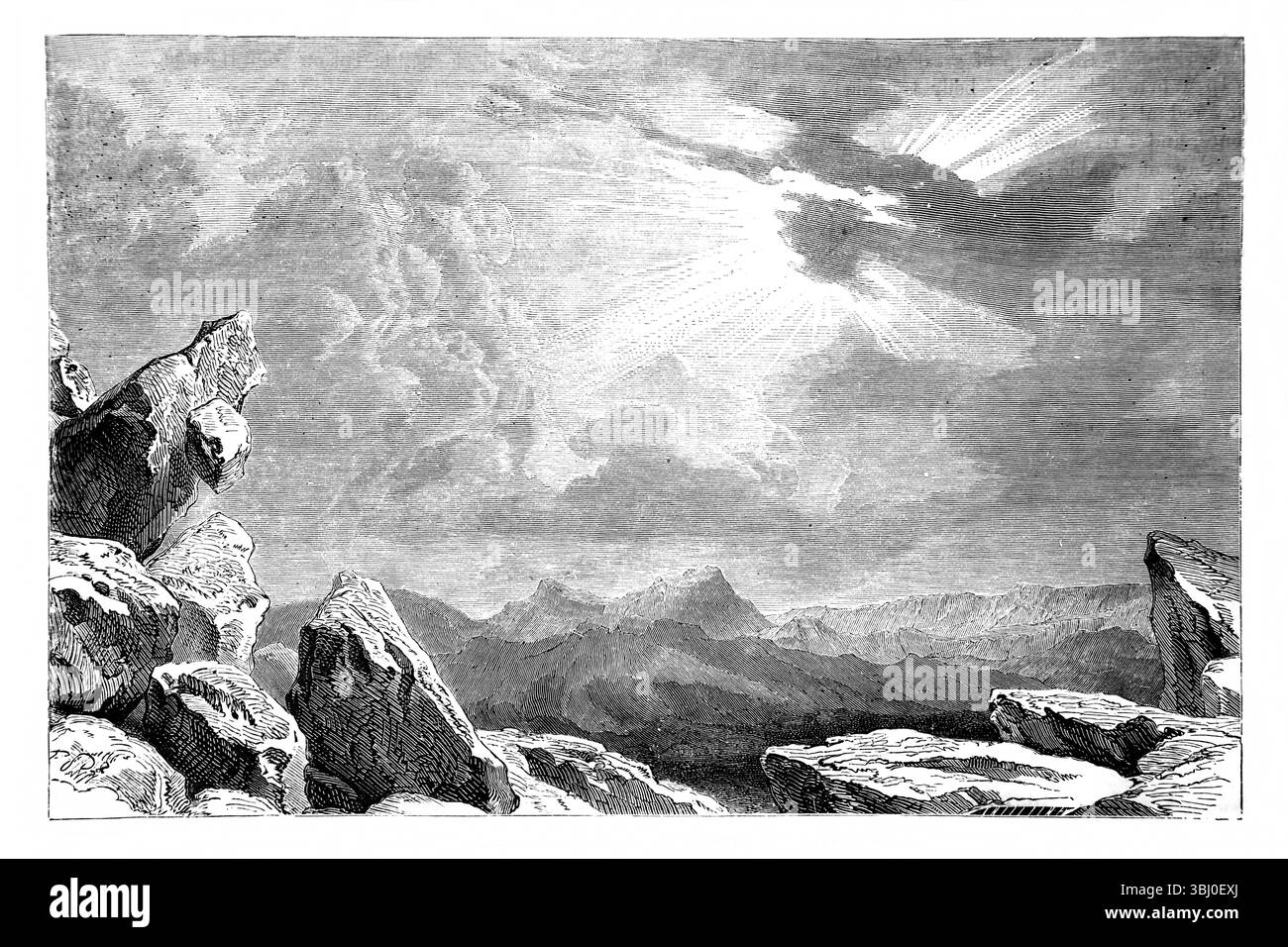 Illustrazione della preghiera di Habakkuk le montagne ti videro e tremarono Habakkuk III.10 dall'Antica Ottocento la Sacra Bibbia contenente la Ol Foto Stock