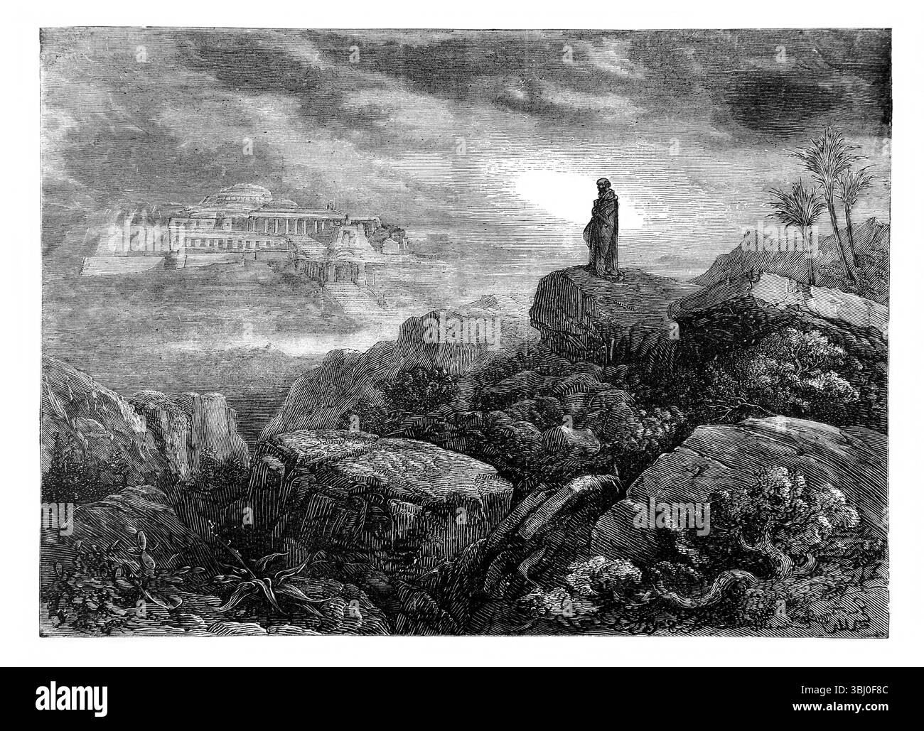 Illustrazione della visione del Tempio di Gerusalemme Ezechiele XL dall'Antico XIX secolo la Sacra Bibbia contenente l'Antico e il nuovo Testamento con e Foto Stock