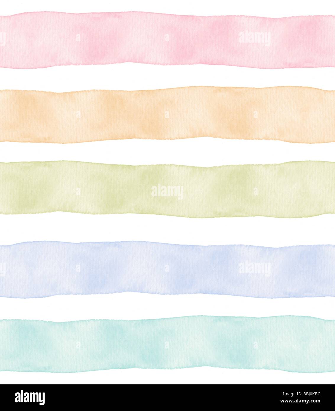 Strisce colorate ad acquerello su sfondo bianco. Stampa astratta con strisce di pennello orizzontali dei colori arcobaleno. Ripetizione geometrica senza giunture semplice. Foto Stock