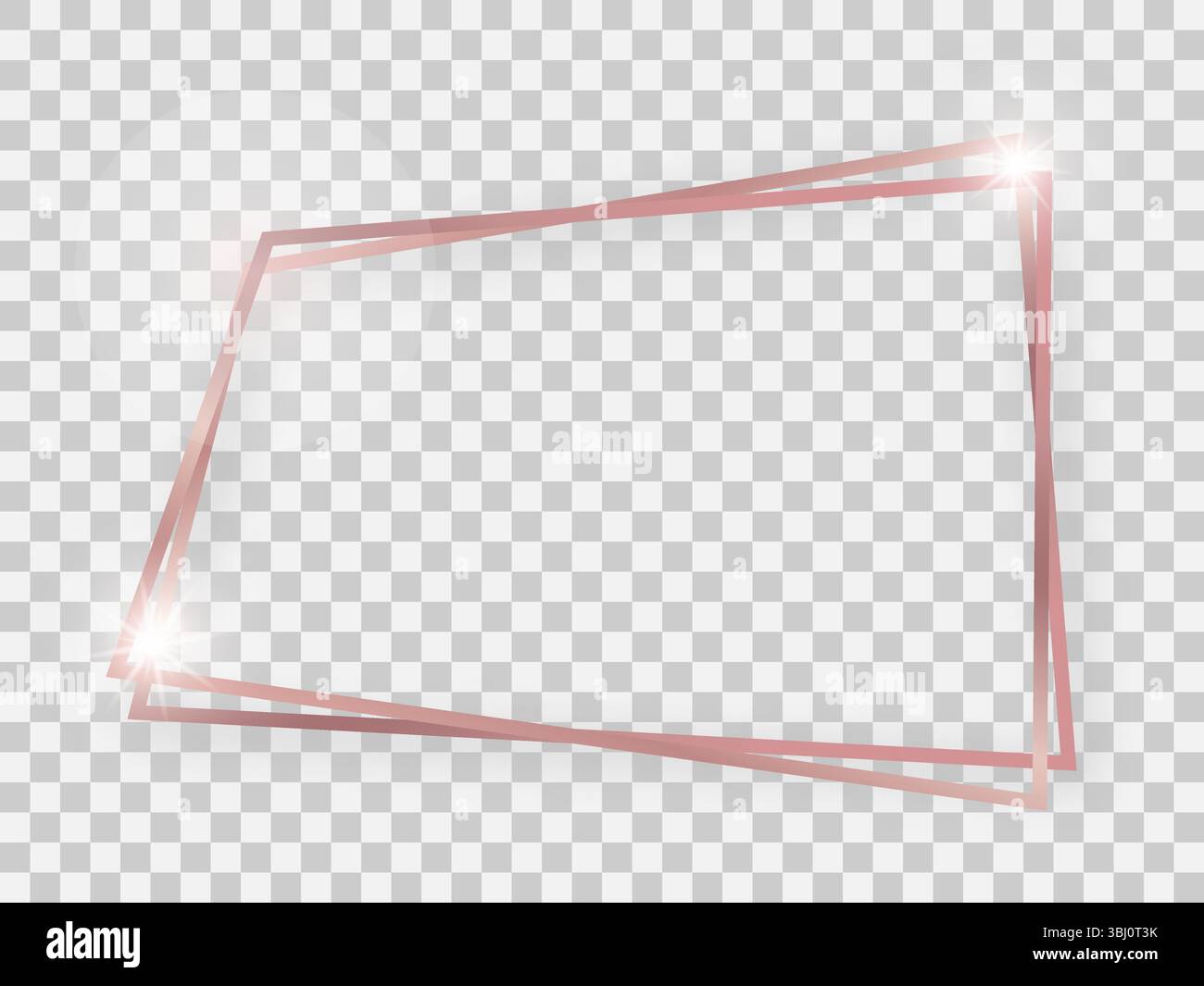 Cornice trapezoidale lucida in oro rosa doppio con effetti luminosi e ombre su sfondo trasparente. Illustrazione vettoriale Illustrazione Vettoriale
