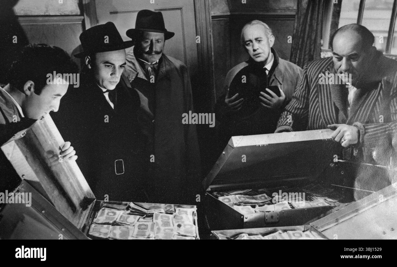 Gli attori britannici Alec Guinness, Peter Sellers, Cecil Parker e Danny Green nel film The Ladykillers, Regno Unito 1955 Foto Stock