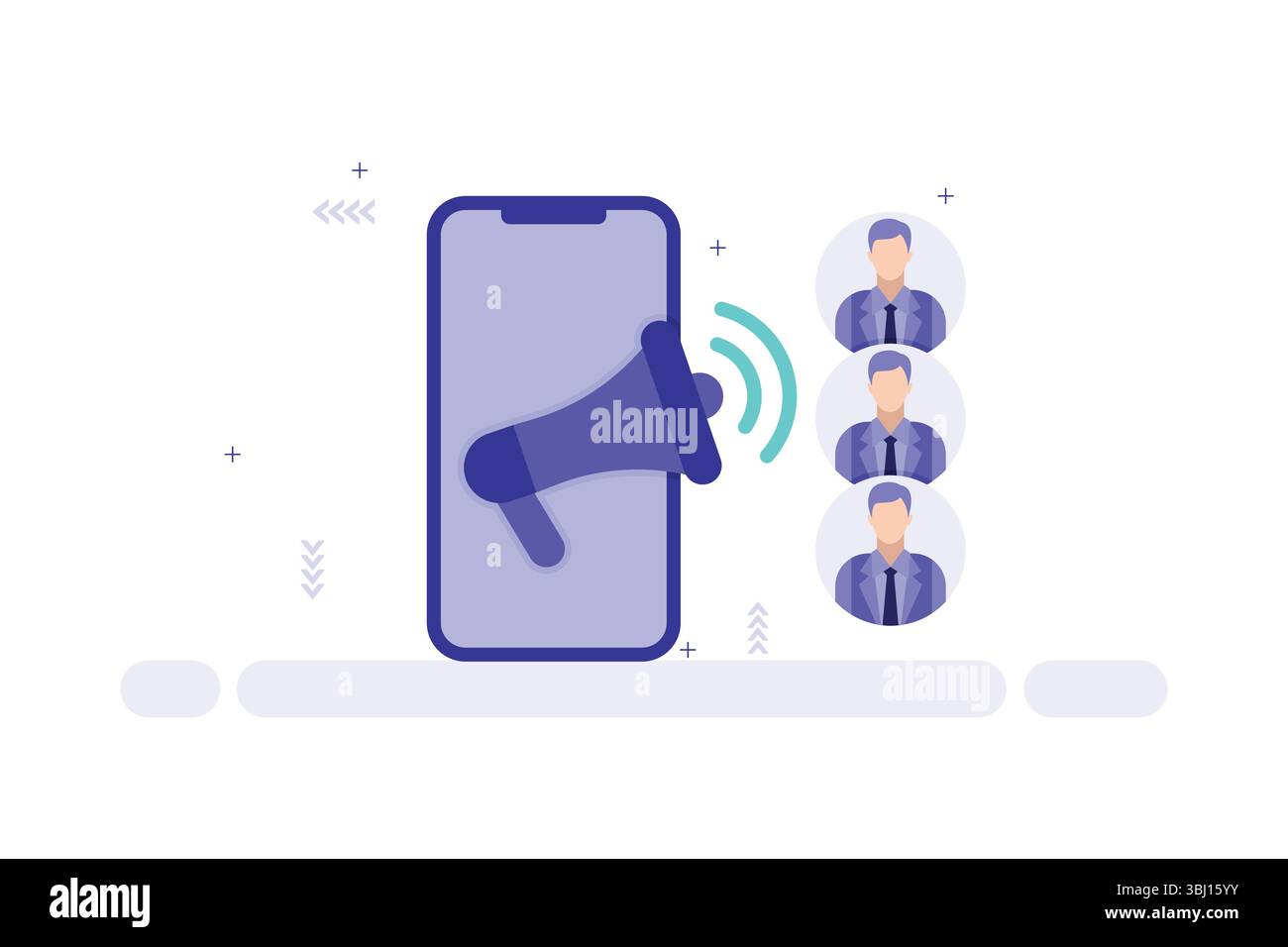 Digital Marketing Outreach – smartphone con megafono e illustrazione per uomini d'affari Illustrazione Vettoriale