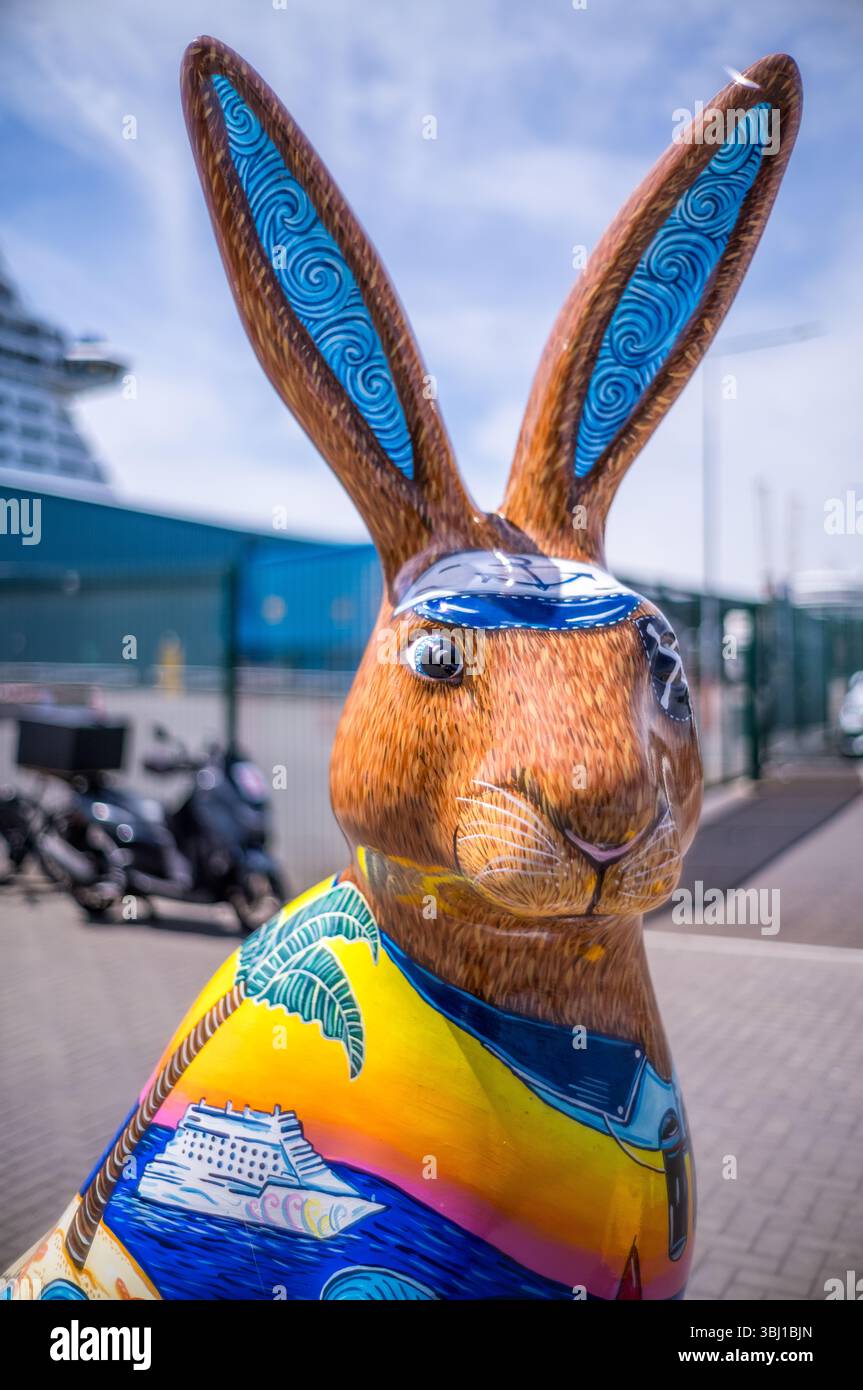 Hares of Hampshire con struttura a Southampton Docks che raccoglie fondi per il Murray Parish Trust Foto Stock