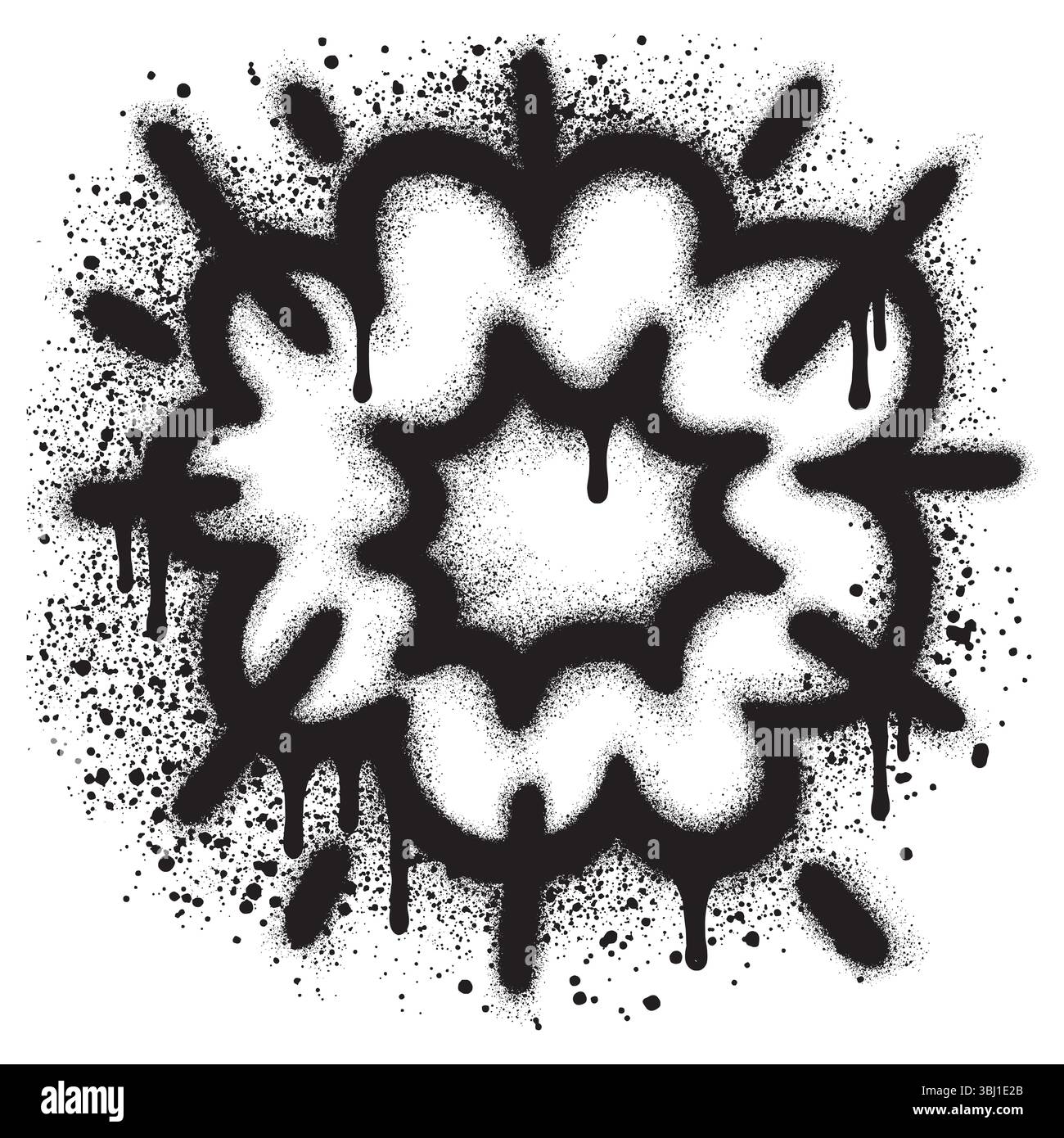 Graffiti di esplosione radiale. Esplosioni esplosive, nubi di esplosioni rotonde ed effetto bomba esplosa con vernice spray nera. Illustrazione Vettoriale