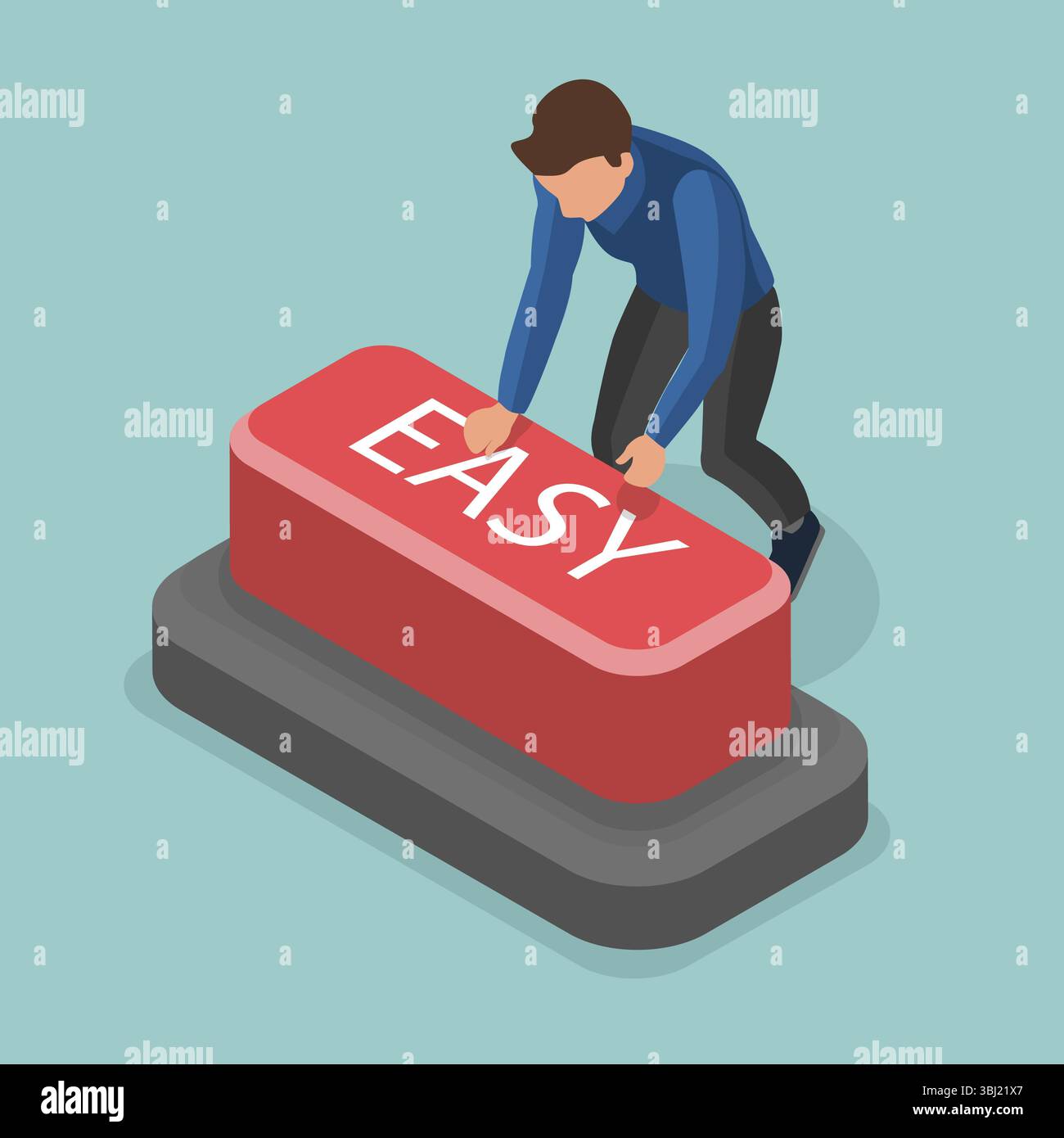 Illustrazione piatta isometrica 3D di Easy Button, Avvio all'avvio, Avvio di una nuova attività Foto Stock