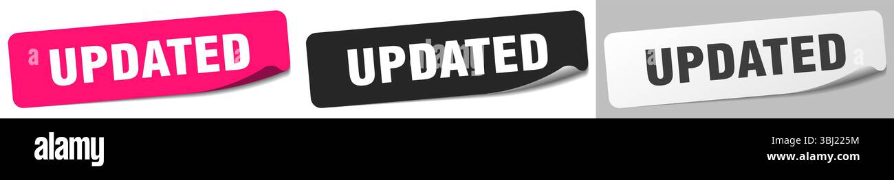 adesivo aggiornato. set di adesivi aggiornato isolato su sfondo bianco Illustrazione Vettoriale