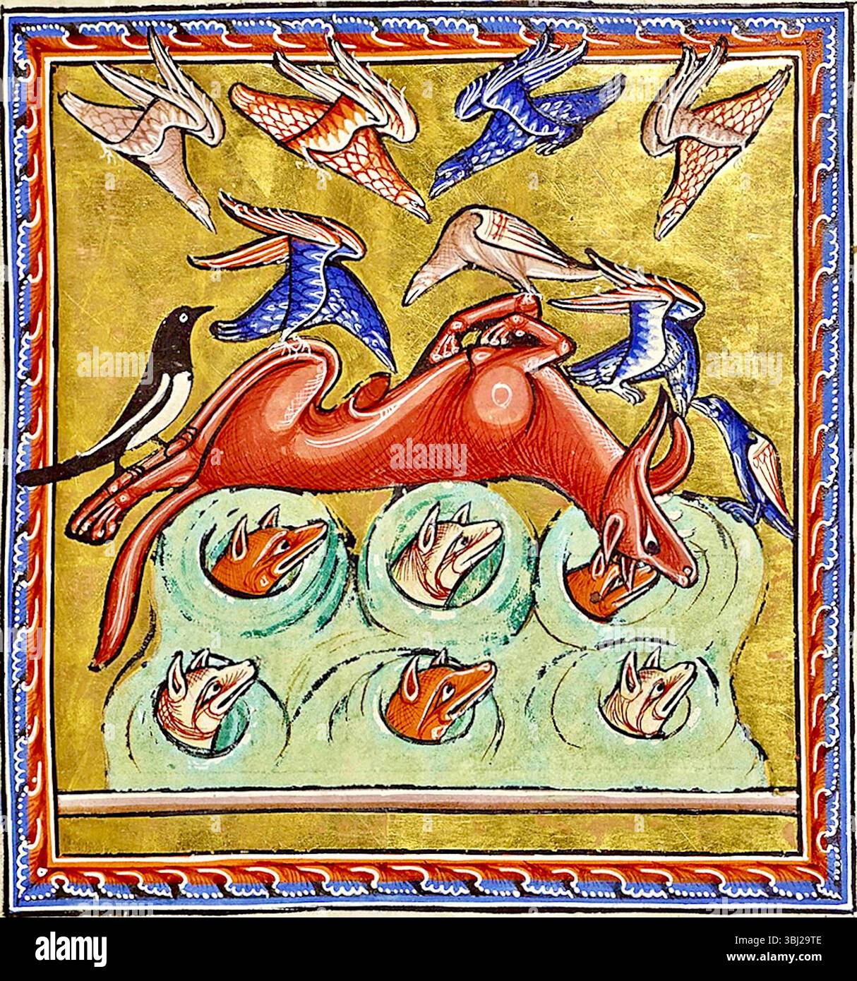 Aberdeen Bestiary - Fox inganna gli uccelli - 1542 Foto Stock