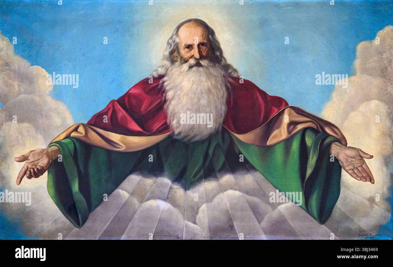 Dio padre. Un dipinto nella Chiesa cattolica romana del Santissimo Salvatore (Chiesa gesuita) a Bratislava, Slovacchia. Foto Stock