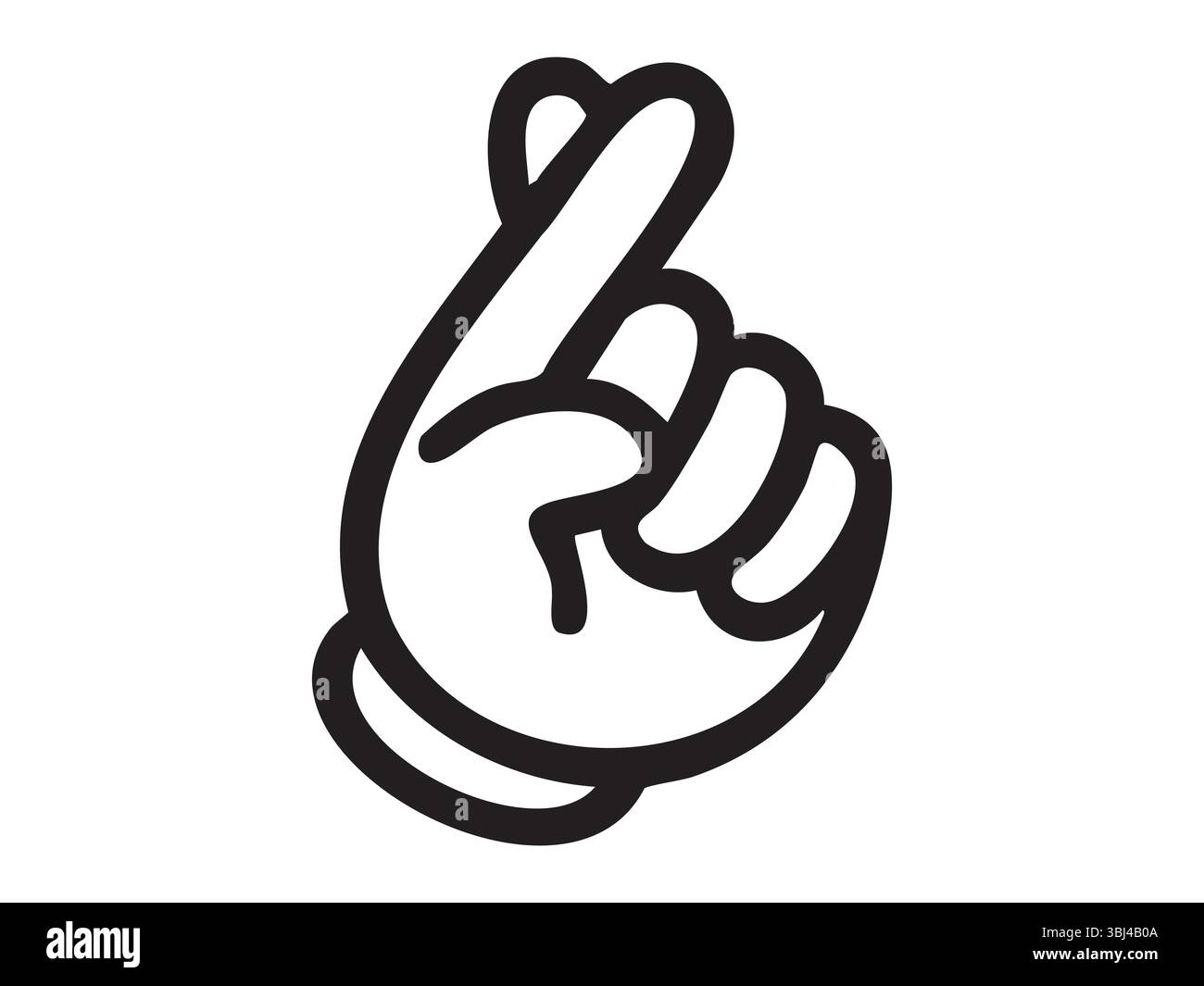 Contorno nero di un gesto della mano icona delle dita incrociate isolata su sfondo bianco, illustrazione grafica. concetto di speranza, fortuna, promessa, fede, bianco Illustrazione Vettoriale