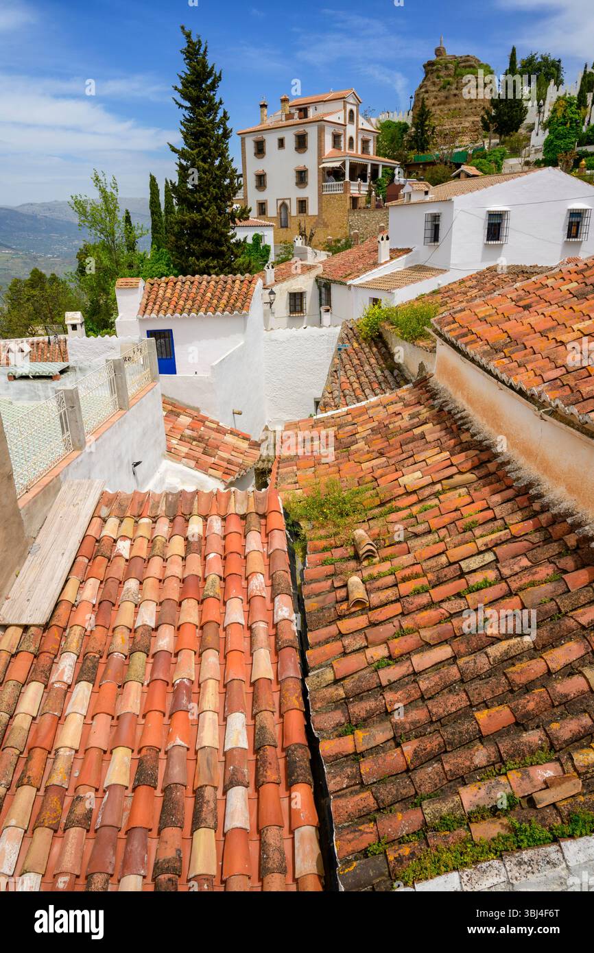 Comares un pueblo blanco (villaggio bianco in cima a una collina) in Andalusia, Spagna. Foto Stock