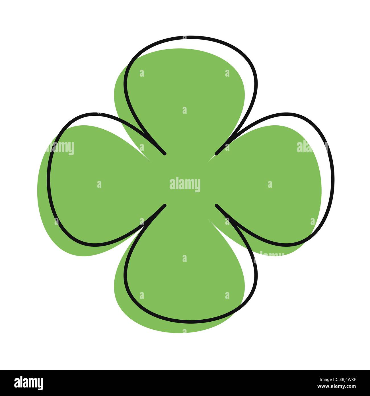 Illustrazione fiore verde brillante con offset linea astratta. Un'icona floreale eccentrica per un design ecologico o primaverile Illustrazione Vettoriale