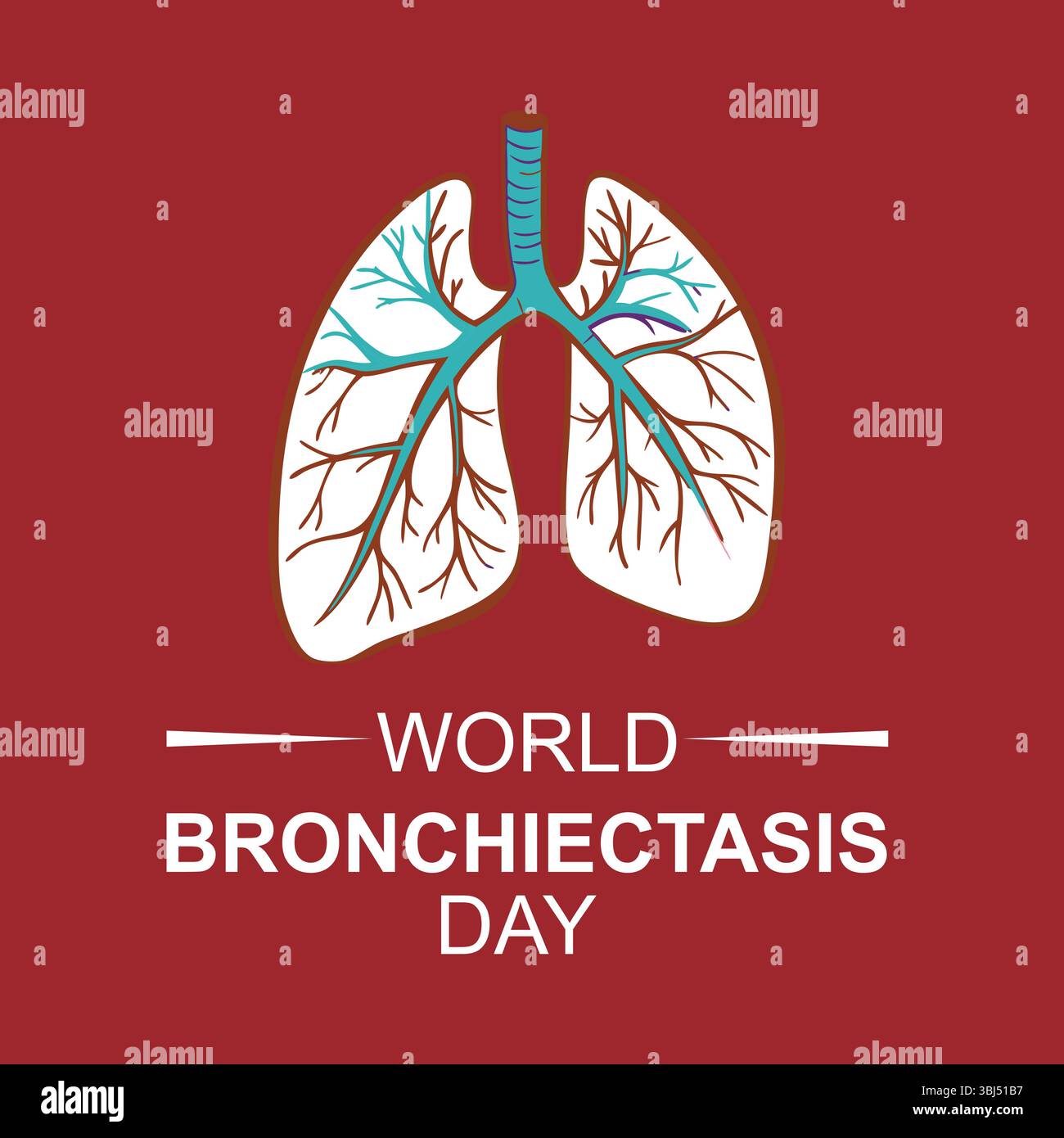 Banner mondiale della giornata della bronchiectasia con sfondo rosso Illustrazione Vettoriale